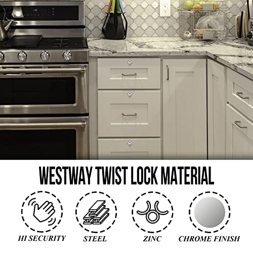 Westway Locks Keyless Entry Door Lock - Premium Twist Door Lock With Chrome Finish - Includes 1 1/4'' Cam, Offset Cam, Cylinder Nut, And Cam Nut - Ideal Cabinet Lock, Rv Lock, Or Door Lock - (5/8'') #TOP1