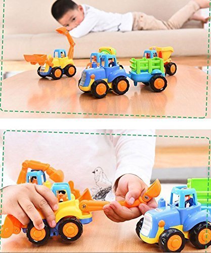 Image of Berry President Set of 4: Early Educational Push and Go Friction Powered Car Tractor Bulldozer Mixer Truck and Dumper Toys for Toddler Baby Children Kids Boys Girls (4EngineeringCar)