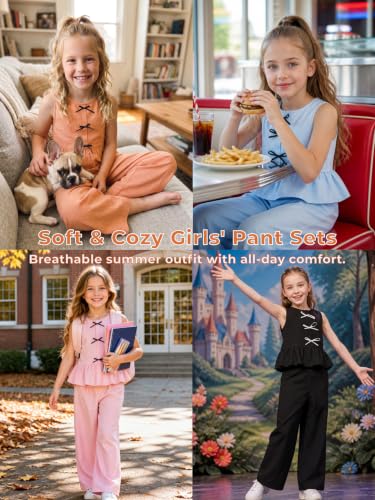 Image of Girls' Clothing Sets Sleeveless Bow Crop Top Wide Leg Linen Pants 2026 Summer Outfits Cute Kids Clothes