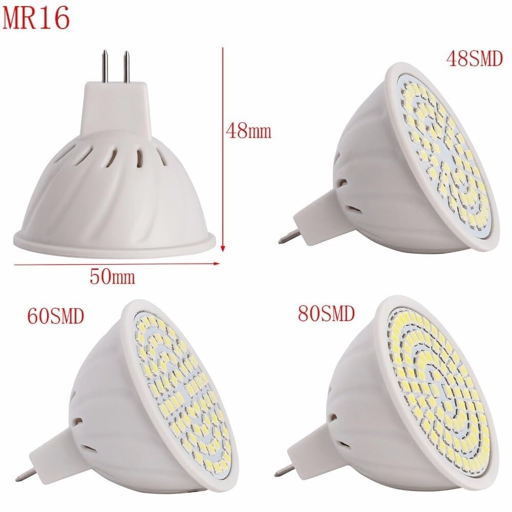 RZL Lighting, Paquete de 20, lámpara de foco LED MR16 AC220V 48/60/80/LED 2835SMD bombilla de foco LED(Cool White,80LEDs AC220V)