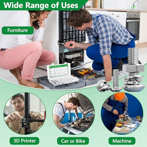 820PCS Screws and Nuts, M2 M3 M4 Metric Bolts and Nuts Assortment, 304 Stainless Steel Hex Button Head Cap Lock & Flat Washers Bolts Assortment Kit with 3 Wrenches for 3D Printer Furniture Industrial - Image 7