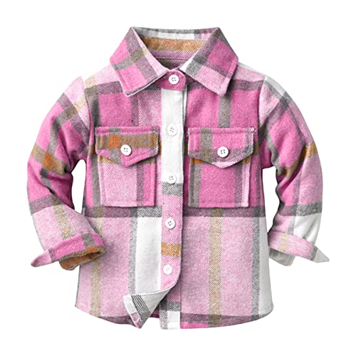 Dcohmch Toddler Kids Boys Shirts Coat Plaid Turn-Down Collar Button-Down Outerwear Fall Winter Casual Pockets Jackets (Peach, 130cm)