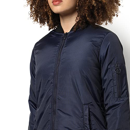 Image of PINACOLADA Women Blue Puffer Regular Fit Bomber Jacket For Winter Wear | Low-Cut Standing Collar | Full Sleeve | Zipper | Casual Jacket For Woman & Girl | Western Stylish Jacket For Women