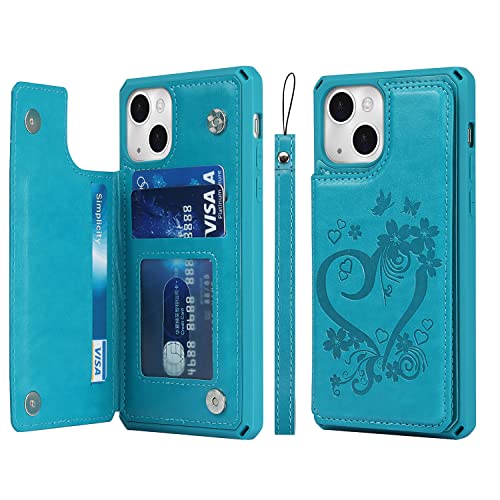 Étui iPhone 13 antichoc bleu avec fentes pour cartes et protection intégrale