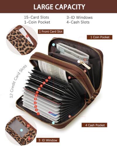 Image of Leopard Credit Card Holder for Women,Accordion Wallet with wristlet
