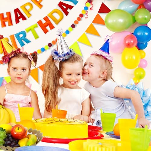 Image of CANREVEL Pre-Strung 3D Happy Birthday Banner, 3 PCS Blue Felt Garland, Pom Pom Garland, Triangle Fabric Bunting, Reusable Blue Birthday Decorations for Boys Men, Blue Orange