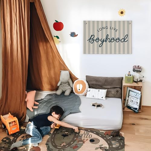 Image of Long Live Boyhood Banner Boy Room Decor, Banner Flag Nursery Playroom Wall Decor for Boys Bedroom Living Room Dorm Toddler Decorations Teen Boy Room Kid Banners Wall Hanging Linen Flag30x20