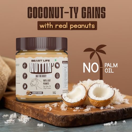 Image of BeastLife Crunchy Coconut Peanut Butter | 24.5 G Protein | 350 gm | 100% Peanuts, High Protein | Zero Palm Oil | Non‑GMO Nut Butter | Fitness-Friendly Spread | Zero Cholesterol