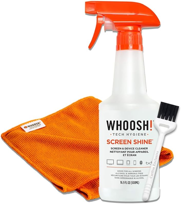 Whoosh 500ml 3-in-1 Screen Cleaner Bundle with Microfibre Cloth & Cleaning Brush - Ideal for Laptop, Glasses & Phone Screen Wipes - Device Cleaning Kit
