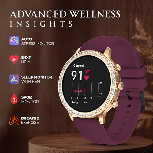Image of GameSir GenDiva Smartwatch for Women with Bluetooth Calling, 1.69 inch AMOLED Display, 100+ Sports Modes, Health & Sleep Monitor, Voice Assistant, IP68 Waterproof, Long Battery Life,(Maroon)