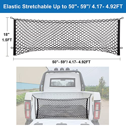 Cargo Net For Pickup Truck Bed, 50" X 18" Cargo Net For Suv Trunk Organizers And Storage With 4 Additional Carabiners And Hooks, Car Rear Heavy Duty Tailgate Net #TOP2