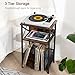 AMHANCIBLE Record Player Stand with Charging Station, Turntable Stand with Storage Cabinet, 3 Tier End Table Hold Up to 100 Albums, Record Table for Vinyl, Living Room, Rustic Brown, HETCD01BR-1