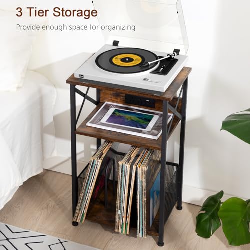 AMHANCIBLE Record Player Stand with Charging Station, Turntable Stand with Storage Cabinet, 3 Tier End Table Hold Up to 100 Albums, Record Table for Vinyl, Living Room, Rustic Brown, HETCD01BR-1 by AMHANCIBLE - Image 7