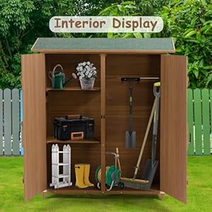 Ball cast 64 fir wood outdoor storage shed with lockable door and detachable shelvesweatherproof tool shed wpitch roofshelter house for pool supplies lawn maintenance equipmentyellow brown  urban country home decor