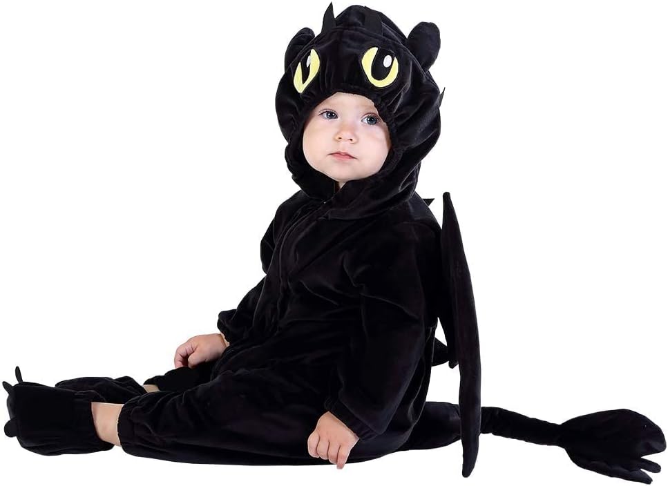 Baby Dragon Costume, Infant Animal Cosplay Newborn Boys Girls, Toddler Halloween Onesie Clothes 12-18 Months, Black - Image 3