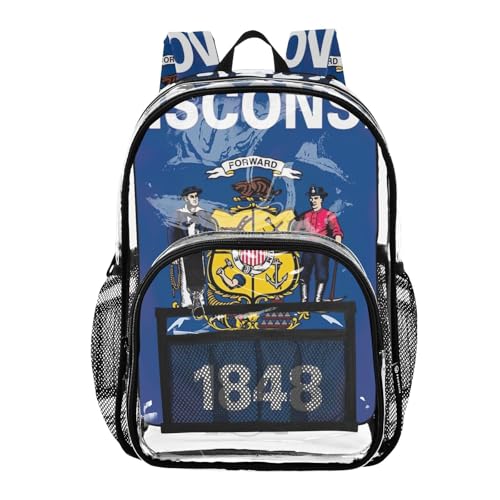 Travel Clear Backpack Floral Boys Backpacks for Girls Approved Shoulder Bag Wisconsin State Flag