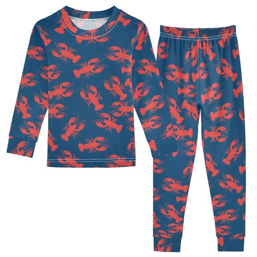 ALAZA Red Lobster Navy Blue 2 Piece Pajama Set Long Sleeve Top and Pants Sleepwear Unisex