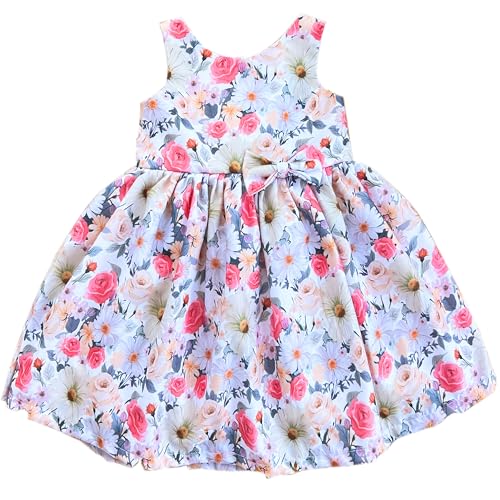 Image of Stanwells Kids Dress for Girls Heart Embroidery Pattern Knee Length Applique Kerala Ethnic Cotton Frock for Baby Girls Zipper Cap Sleeve Dress for Girls Cream & Red (6 Months - 7 Years)
