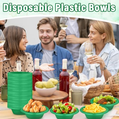 Image of Lallisa 100 Pcs 12oz Dark Green Disposable Plastic Bowls Party | Dessert Cups for Ice Cream Salad Soup, Serving Bowls Summer Picnic, Colored Party Supplies, Food Safe Sturdy
