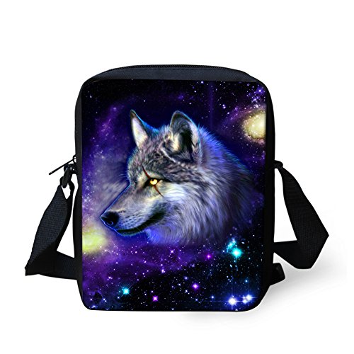 HUGS IDEA Galaxy Wolf Small Crossbody Bag Mini Handbag Shoulder Messenger Bags Cellphone Pouch Purse Wallet