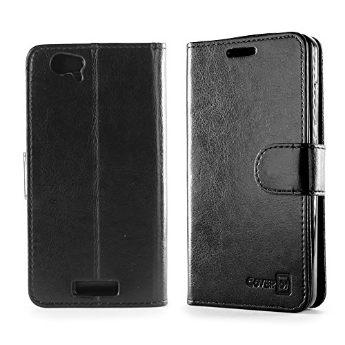 Blu Studio Energy Case, Flip Stand Synthetic Leather Wallet Pouch [Coveron® Executive Series] Credit Card Id Slots And Cash Pocket [Soft Touch Folio Style] Phone Cover Case For Studio Energy - Black #TOP2