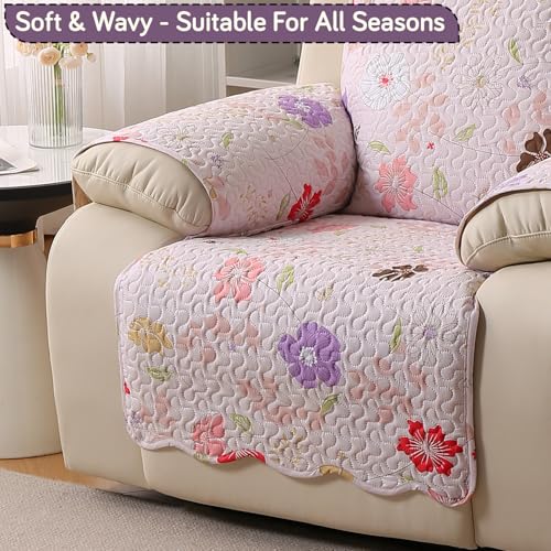 Image of HOKIPO Quilted Recliner Cover Mat for 1 Seater, Pastel Blossom Pink
