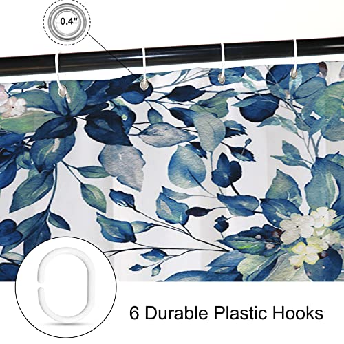 MIRRORANG Stall Blue Floral Bathroom Mildew & Mould Resistant Polyester Bath Curtains with 6 Hooks - Image 4