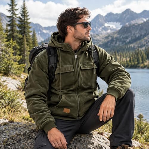 Kubsid Zipper Hoodies for Men Spring Fall Vintage Tactical Hoodie Casual Long Sleeve Cargo Sweatsuit Winter Zip Up Jacket - Image 3