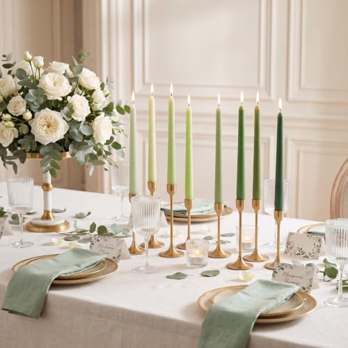 Image of MTLEE 32 Pcs Long Taper Candlestick Bulk 10 Inch Smokeless, Green | Paraffin Wax Cotton Wick, Colorful Vibrant for Dinner Wedding Party Church, Unscented Table Centerpiece Decor