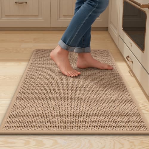 20-Inch Wide Kitchen Mats for Floor, Non-Slip Kitchen Rugs, Beige