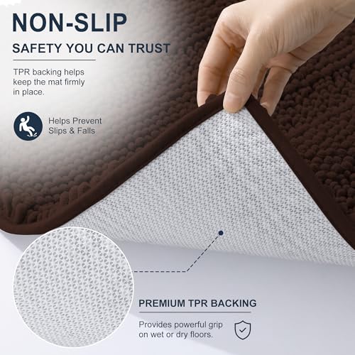 Image of Smiry Thick Chenille Bathroom Runner Rugs 59x24, Absorbent Striped Bath Mat, Machine Washable, Rubber Backing, Extra Long Bath Rugs for Tub & Shower, Modern Home Decor Accessories, Brown