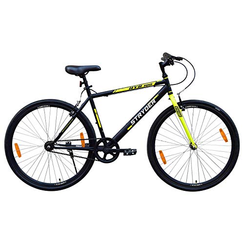 Image of Stryder 700C HYB 100 (21 Speed),Frame- 19 inches, Front /Rear Derailleur Microshift Mountain Bike with V Brakes for Unisex-Adults (Yellow) Ideal for 15+ Years