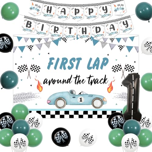 Decorazioni per primo compleanno auto da corsa per ragazzi, primo giro intorno alla pista, banner per auto da corsa per decorazioni di compleanno Fast One, decorazioni vintage a tema auto 1a festa