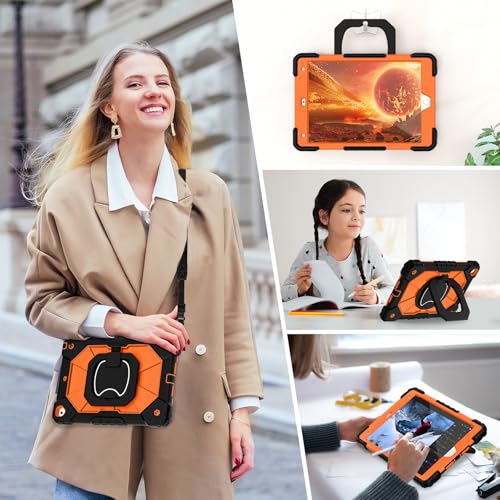 Image of Auizotl Case for iPad 9th /8th /7th Generation 10.2 Inch iPad Case 9th Generation with Screen Protector /Rotate Stand /Pen Holder, Shockproof Cover i Pad 9th /8th /7th Gen Cases,Black Orange