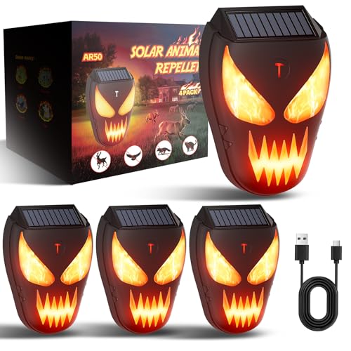 4 Pack Solar Powered Coyote Deterrent with Amber Dynamic Flashing