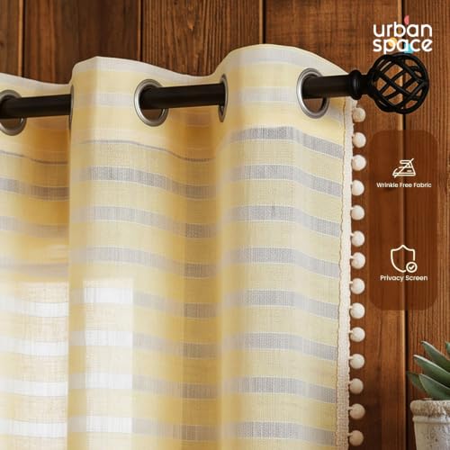 Image of Urban Space Aari Collection Weaved Sheer Curtains for Window 5 Feet, 40-50% Light Filtering Textured Curtain with Eyelets and Tieback, Set of 2 Decorative Curtains (Weaves Yellow, Window- 5 Ft)