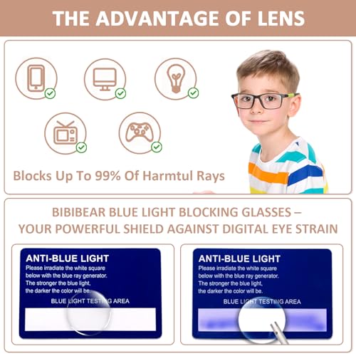 Image of BiBiBear Blue Light Blocking Glasses Bendable Lens Legs for Kids Girls Boys Not Easy to Drop Reduces Eyestrain Self-exchangeable Lenses Green