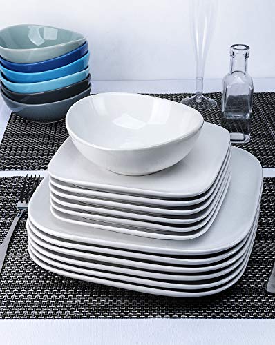Dinner Plates, KOMUEE Porcelain Square Dinner Plates - 10 Inch - Set of 6, White - Thumbnail 2