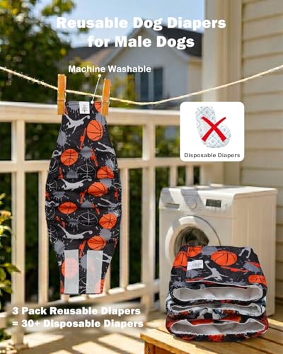 Image of CuteBone Dog Diapers Male Belly Bands 3 Pack for Male Dogs Reusable Puppy Wraps