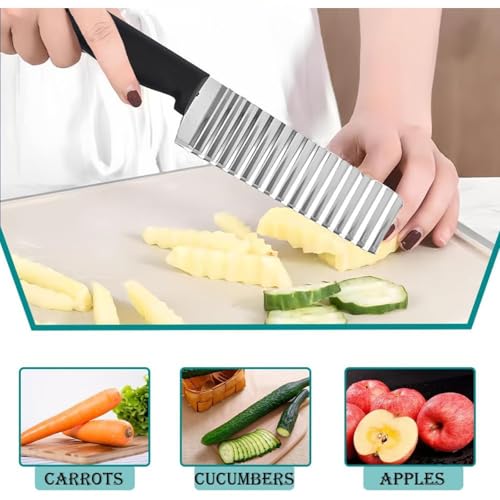 Image of Crinkle Cutter- Stainless Steel Wavy Blade Vegetable Slicer for Chips, Fruits & Vegetables (Pack of 1)