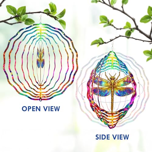 Image of FLAGWIX Dragonfly Wind Spinner, 12 in Stainless Steel Garden Decor