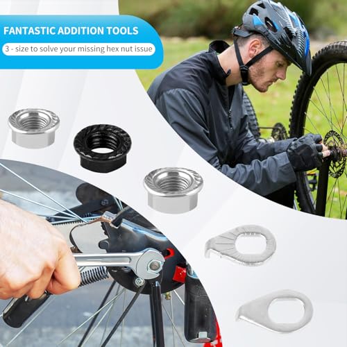 Urkupoo 12PCS Bicycle Axle Nuts and Safety Washers, 3 Size M8 M9.5 M10 Bike Wheel Nuts Kit, Black Silver Bike Axle Nuts Washers for Front Rear Mountain Road Kid City Bike Wheel - Image 4