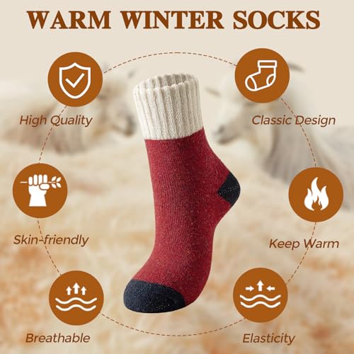 Trifabricy Wool Socks for Women, 5 Pairs Cozy Thick Womens Wool Socks Gifts - image 3