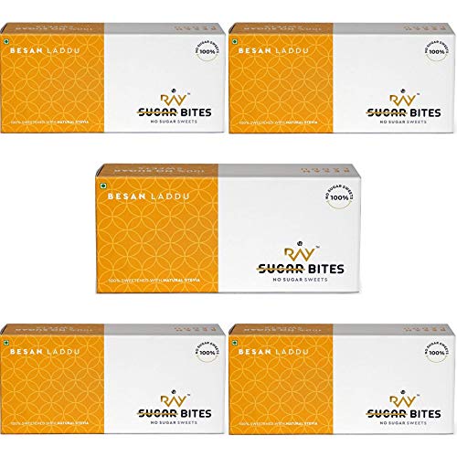 Image of LB RAY No Sugar Bites Stevia Besan Laddoo - 100% Sugar Free Sweets (Pack of 5 - 1.50 kg)