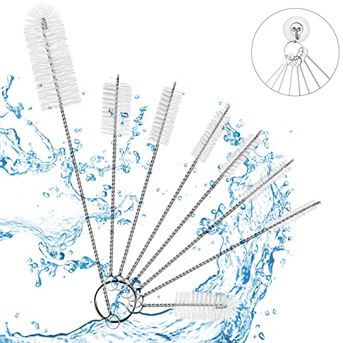 Vicloon Conjunto de 8 Piezas Botella de Limpieza Cepillos, 20cm de Largo Nylon Cepillos de Botella, Tubo Limpieza del Sistema de Cepillo para Pajita, Botella, Tetera, Copa - Blanco