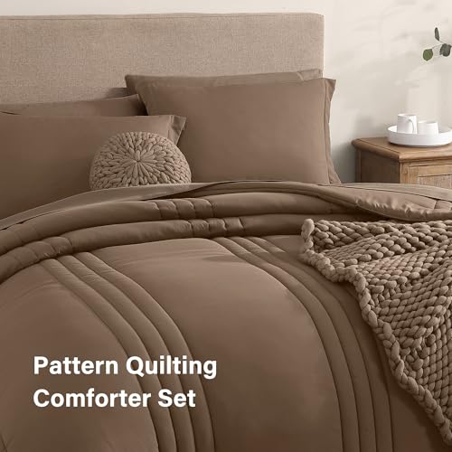 Image of Monbix King Size Comforter Set - 7 Pieces Bed in a Bag King, Raw Umber King Bedding Sets with Comforter, All Seasons Comforter Bed Set with Sheets, Pillowcases & Shams