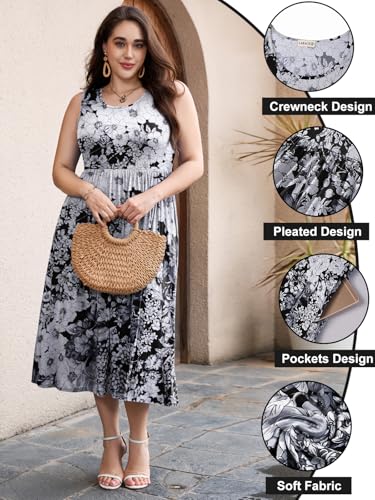 Image of LARACE Women's Plus Size Sleeveless Maxi Dress Casual Crew Neck Pleated Flowy Long Dresses with Pockets L-6XL