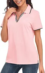 Camisa polo feminina de golfe gola V manga curta tênis absorção de umidade