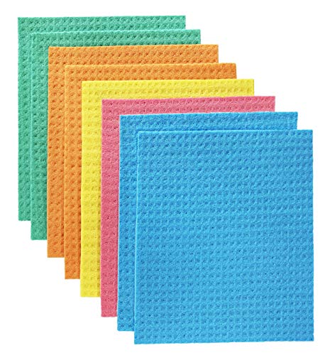 8 Pack Swedish Dishcloths Eco Friendly Kitchen Sponge Cloths Reusable Absorbent Cellulose Sponge Cloths for Cleaning Platforms and counters (8)