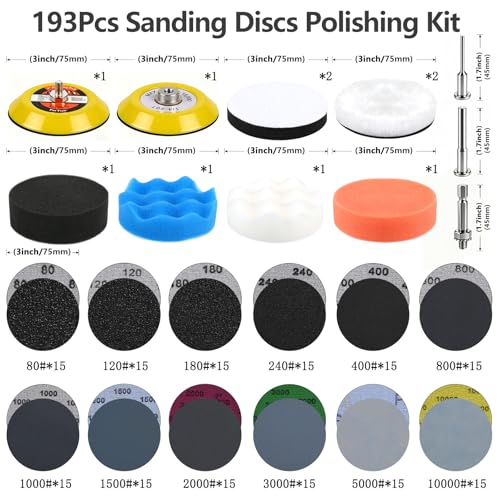 Image of 193 Pcs 3 Inch Sanding Discs, Headlight Restoration Polishing Kit